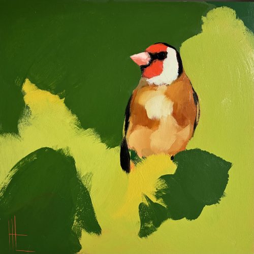 Goldfinch in lime greens